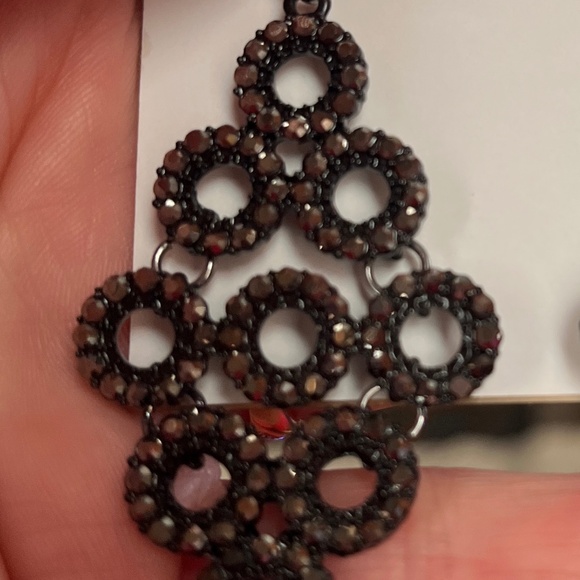 NWT MIXIT Color Dark Brown Crystal Chandelier Earrings set in Black Hardware - Picture 5 of 6